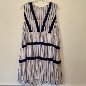 Entro Baby doll sun dress Blue & white Navy Blue Lace Trim sz L